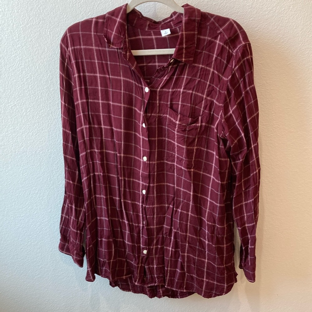 Old Navy Burgundy Plaid Blouse